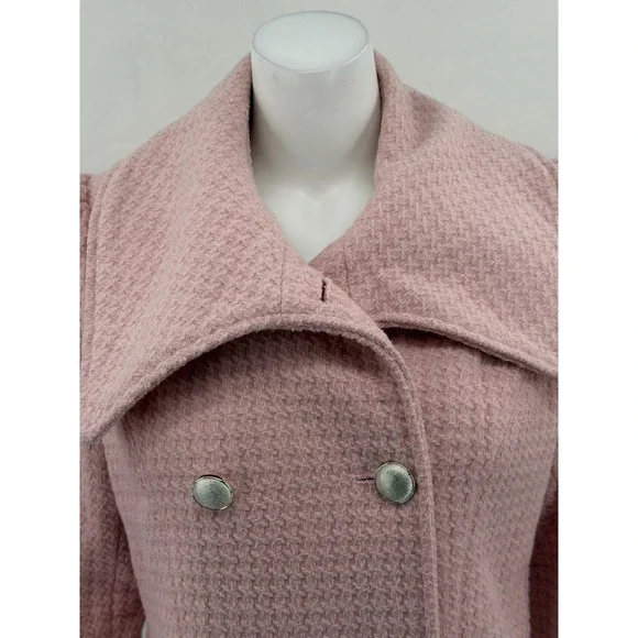 Worthington Pea Coat Womens Medium Pink Tweed Wool Blend Lined Preppy Academia - Picture 2 of 11